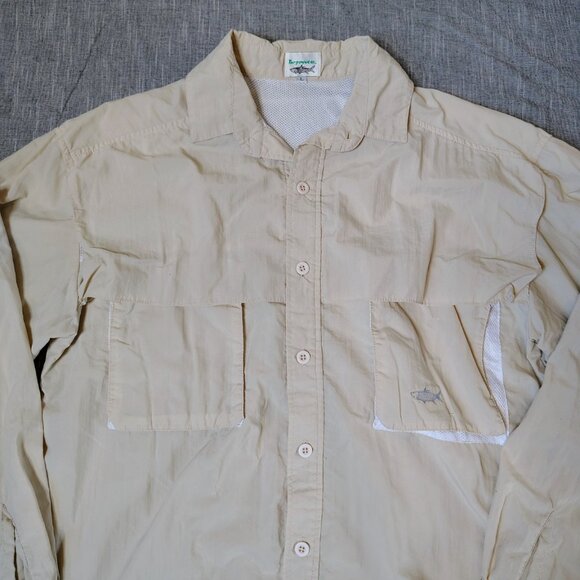 VINTAGE Tarponwear Simms Fishing Shirt Size Large Khaki Long Sleeve Performance - Picture 4 of 10